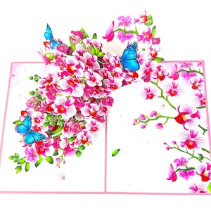 Handgemachte 3D Popup Karte Wasser Orchidee Schmetterling Geburtstag Muttertag Gruß Blume