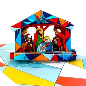 Carte pop-up 3D faite main Carte de Noël moderne Nativité Salutations saisonnières bébé Jésus Saint Joseph Maria célébrations crèche ange