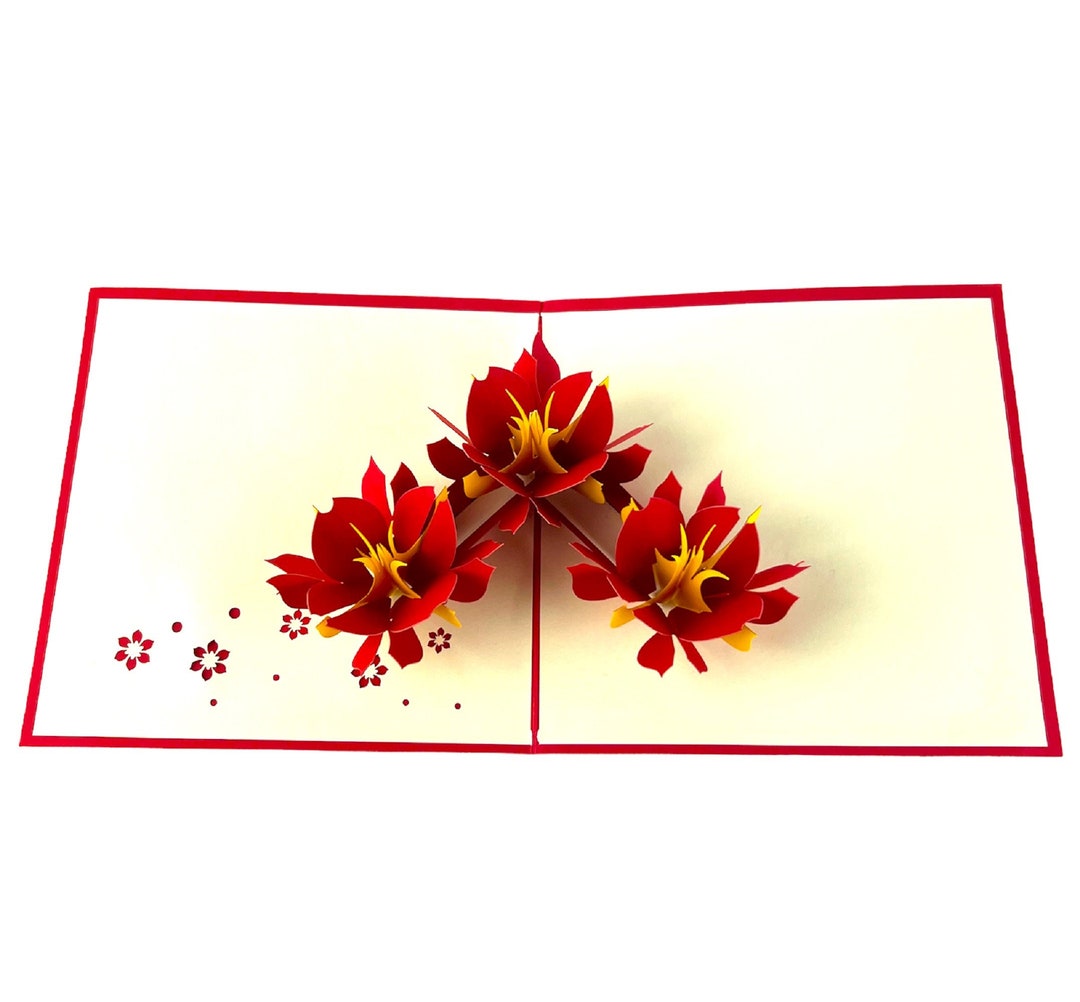 Handmade 3D Pop up Birthday Card Water Lily Wedding Anniversary Pond ...