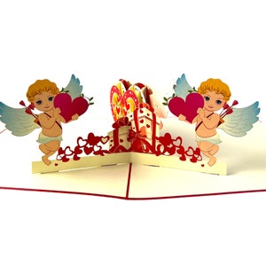 Cartão pop-up 3D Amor Cupido Dia dos Namorados presente de noivado de casamento amantes romance Romeu Julieta