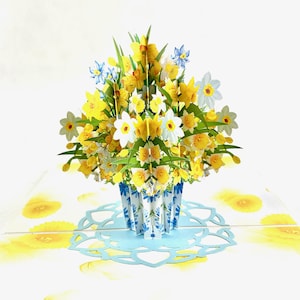 Tarjeta emergente 3D con narciso amarillo para cumpleaños, bodas, aniversario, nuevo hogar, día de la madre, flores