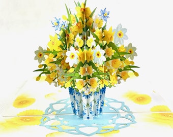 3D pop up card yellow Daffodil birthday wedding anniversary new home mothers day flowers