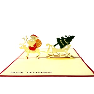 3D pop up Xmas card Happy Christmas Santa Claus sledge greeting