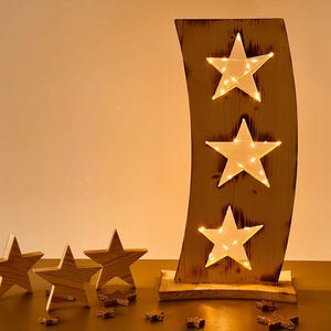 Christmas decoration - curved star stand - Christmas stars - star board with LED lighting - wooden Christmas tree - winter decoration