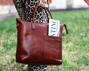 48Hours DELIEVRY,Handmade Leather Laptop Bag: Elegant Italian Full Grain Leather Handbag