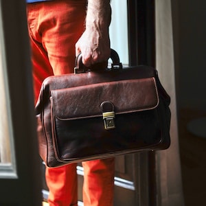 Leren dokterstas, dokterstas dames, grote dokterstas heren, leren dokterstas, grote dokterstas, tas met handvat aan de bovenkant,