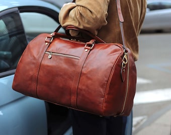 48Hours DELIEVRY,Handmade Full Grain Leather Duffle Bag: Weekender Travel Bag