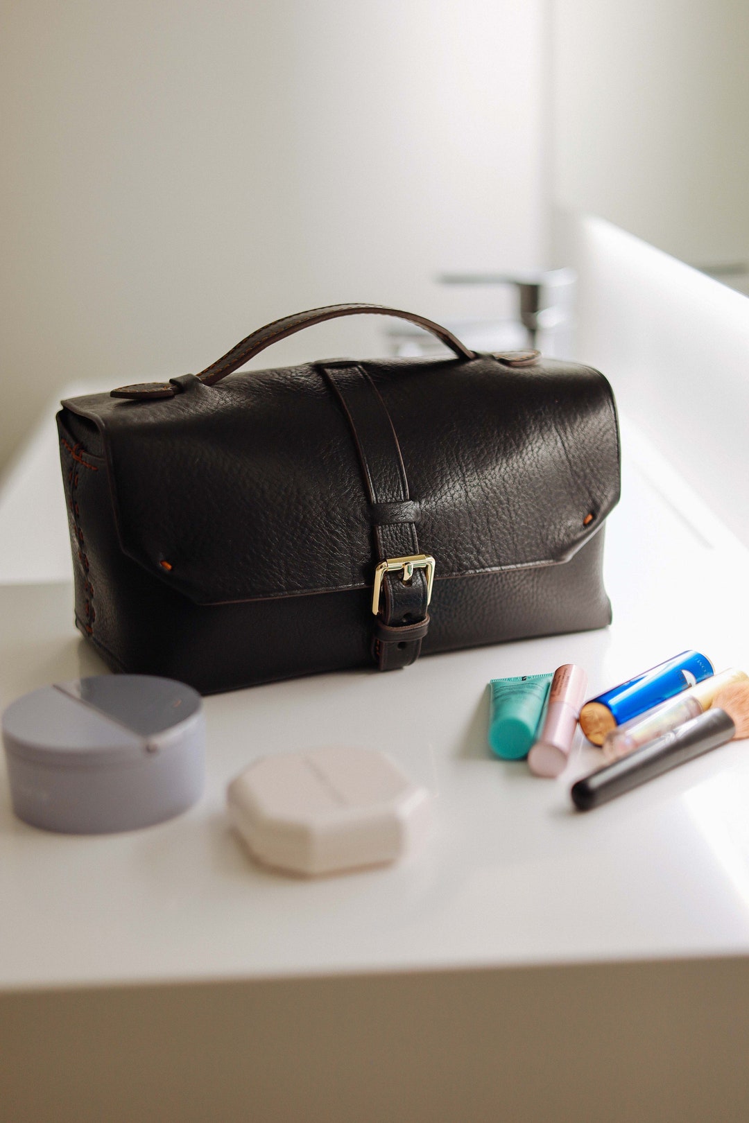 Leather Beauty Case, Leather Toiletry Bag. Handmade Toiletry Bag. Etsy