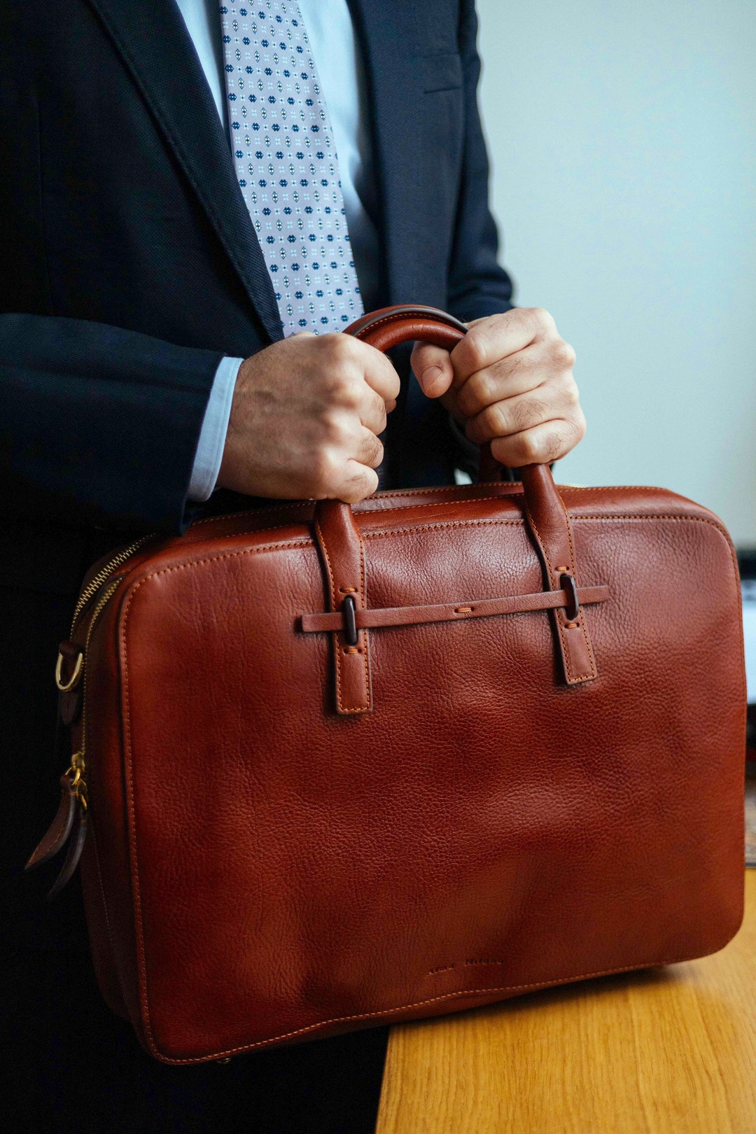 Leather Briefcase Handmade Briefcase Bron Leather Briefcase Etsy