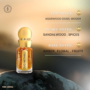 Oud Mithali | Attar arabe avec bois d&#39;agar, bois de santal et ambre | de parfum floral fruité épicé | Parfum halal