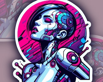 Vinylsticker Cybernetic Girl: scifi-cyborgkunst