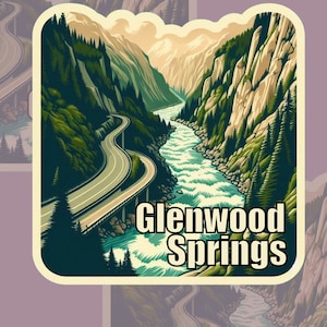 Glenwood Springs Colorado, Canyon, Schlucht, Eisenbahn, I-70, Colorado River, heiße Quellen, Bergstadt, Kiefernwald, grün, blau, Sticker