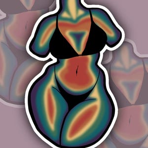 Wärmebild Frau Aufkleber - Bunte Heat Map Ästhetik, einzigartige Porträtkunst, lebendige warme und kalte Töne, psychedelische Illustration