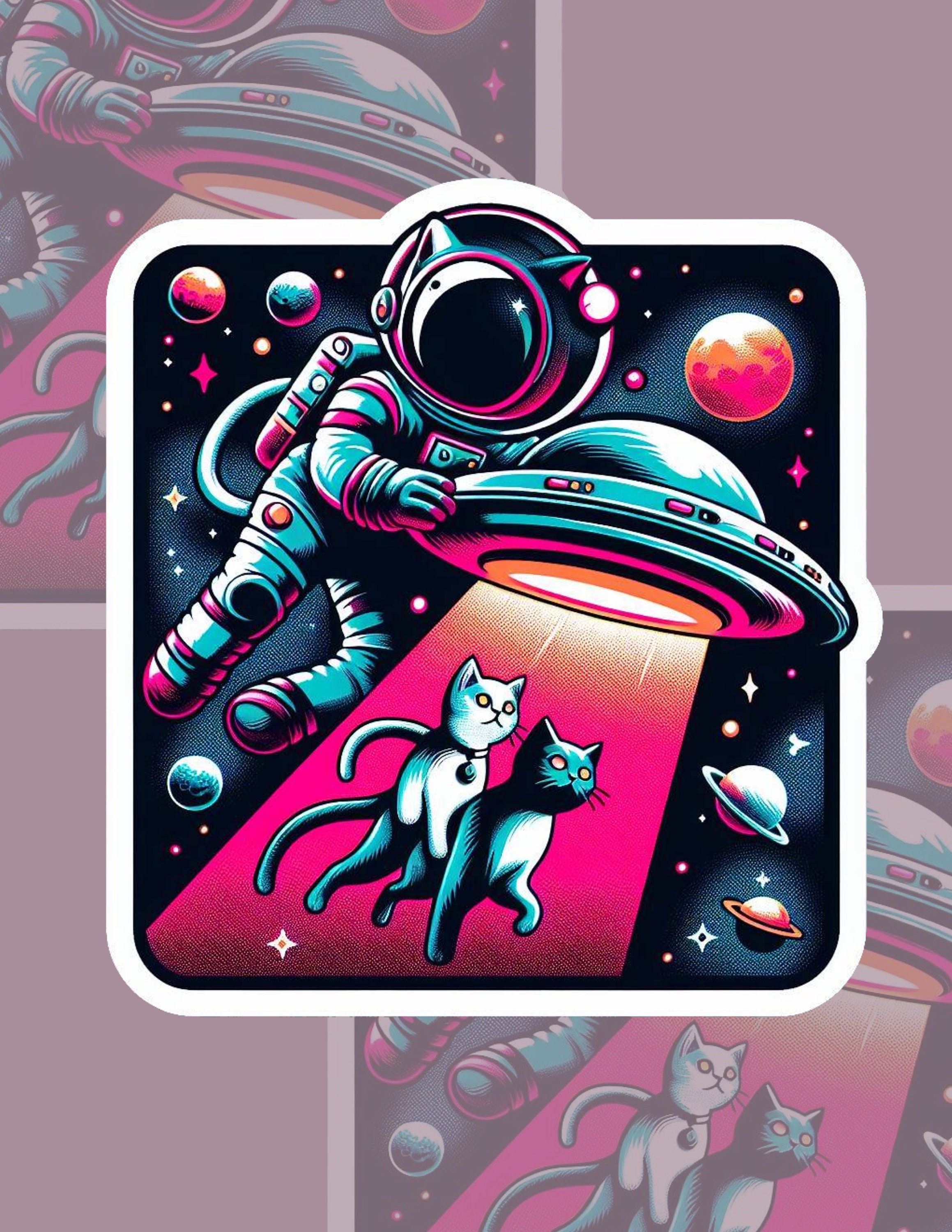 Astronaut Cat Tractor Beam Sticker: Celestial Space Vinyl Decal - Etsy