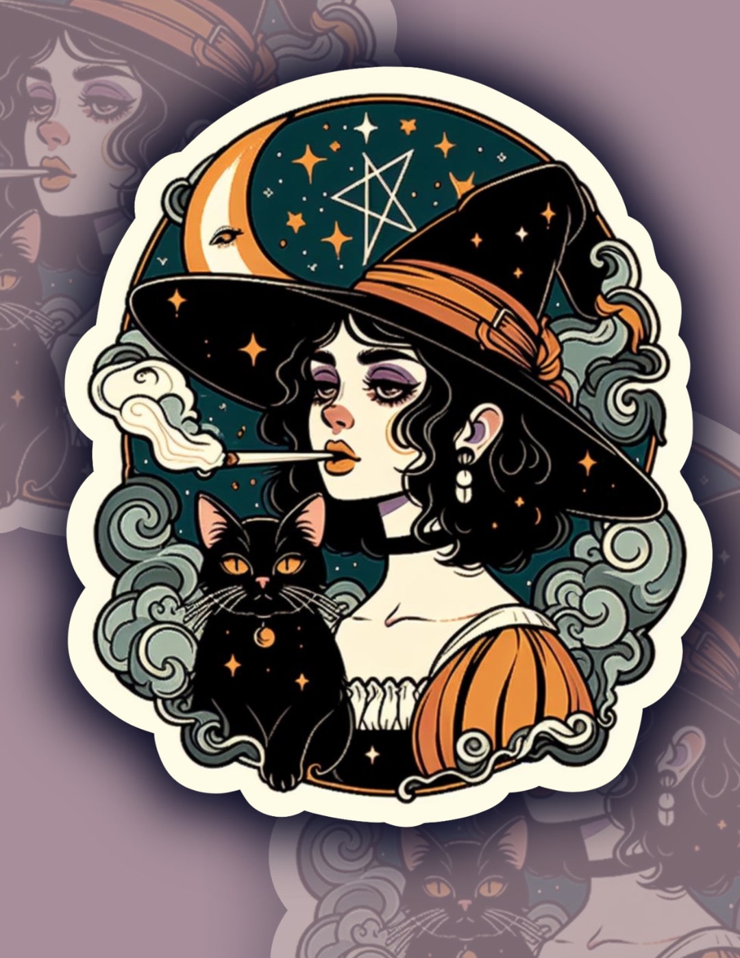 Witch and Black Cat Vinyl Sticker, Mystic Witchcore Decal - Etsy