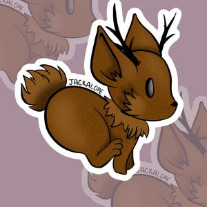 Sticker Jackalope, schattige chibi cryptid, hybride konijn hert, mythisch wezen, Cottagecore Forest Animal esthetische sticker, konijn met gewei