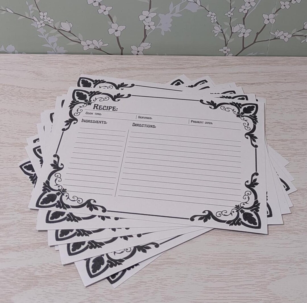 Cottagecore Black Gothic Filagree Recipe Card Set of 10- Fancy Medieval ...