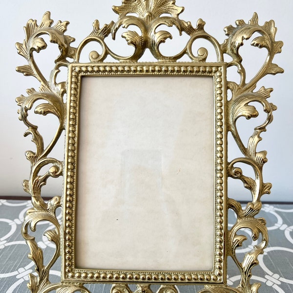 Vintage Heavyweight Cast Brass Ornate Frame 5"x7" - Hollywood Regency Style