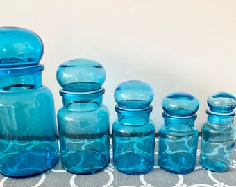 Vintage Made in Belgium Blue Bubble Top Apothecary Jars - Various