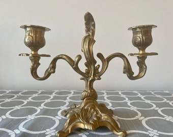 Vintage Ornate Brass Hollywood Regency Style Double Candelabra