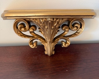 Vintage Burwood Gold Molded Plastic Hollywood Regency Scroll Ornate Style Wall Shelf