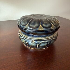 Glazed Dark Blue Studio Pottery Floral Motif Lidded Trinket Jewelry Box