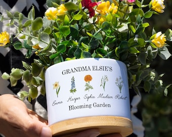 Mothers Day Gifts, Personalized Gifts for Mom, Grandmas Garden Flower Pot, Birth Flower Gifts for Mom Mama's Garden Grandma Home Décor