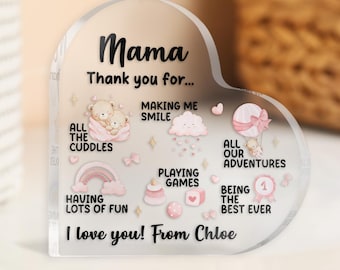 Mothers Day Gifts, Personalized Mommy Heart Acrylic Block, Mothers Day Gifts From Kids, Gift From Baby Son Daughter, Thank You Mom Gifts
