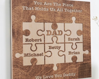 Dad Puzzle Sign, Fathers Day Gift, Personalized Gifts for Dad, Dad Wood Sign, Gifts from Daughter, Dad Sign w/ Kids Names, Custom Dad Gift