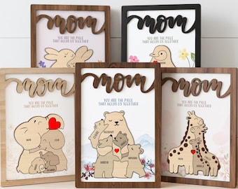 Mom Puzzle Sign, Mothers Day Gifts, You are the Piece that Holds us Together Sign, Animal Family Puzzle, Personalized Gifts for Mom, Grandma