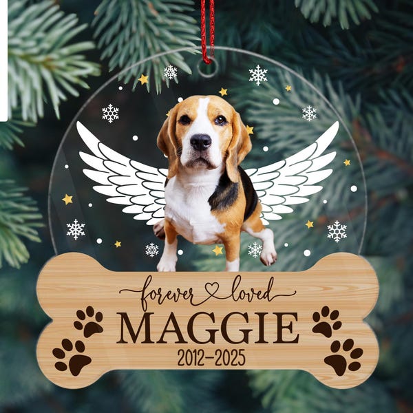 Dog Memorial Ornament, Custom Dog Photo Ornament, Dog Christmas Ornaments Personalized, Pet Loss Keepsake, Forever Loved Dog Ornament