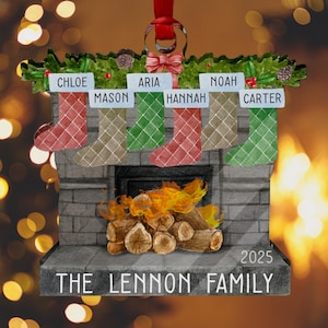 Christmas Ornaments, Personalized Family Christmas Decoration, Family Christmas Stocking Ornament, Stockings on Fireplace, Christmas Gift
