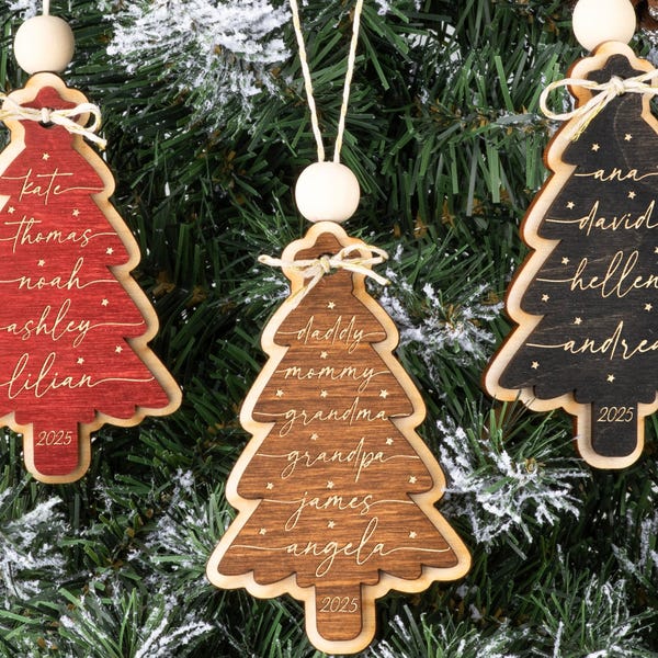 Family Christmas Ornament, Christmas Tree Ornament with Family Names, Christmas Tree Name Ornament 2025, Personalized Family Name Ornament