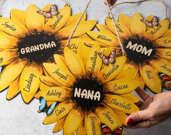 Sunflower Mom Sign Personalized, Mothers Day Gifts For Mom, Sunflower Mom Sign with Kids Names, Wall Decor, Sunflower Mom and Grandma Sign