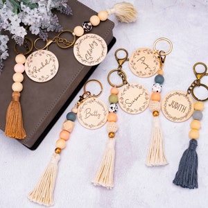 Personalized Boho Keychain for Women, Beaded Name Keychain, Gifts for Her, Personalized Gifts, Diaper Bag Tag, Backpack Tag, Purse Tag