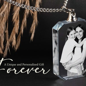 Custom Engraved Photo Necklace 3D Laser Gifts Personalized Jewelry Photo Crystal Necklace Rectangle Sympathy Gift Necklace Birthday Gift