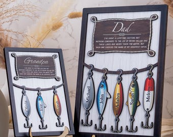 Personalized Dad Wood Sign, Dad Fishing Sign with Kids Names, Fathers Day Gifts from Kids, Papa, Grandpa Sign, Fishing Sign for Dad