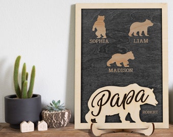 Personalized Gifts for Dad, Dad Birthday Gift, Papa Bear Sign, Dad Sign, Dad Gifts from Daughter, Son, Dad Wood Sign, Gifts from Kids