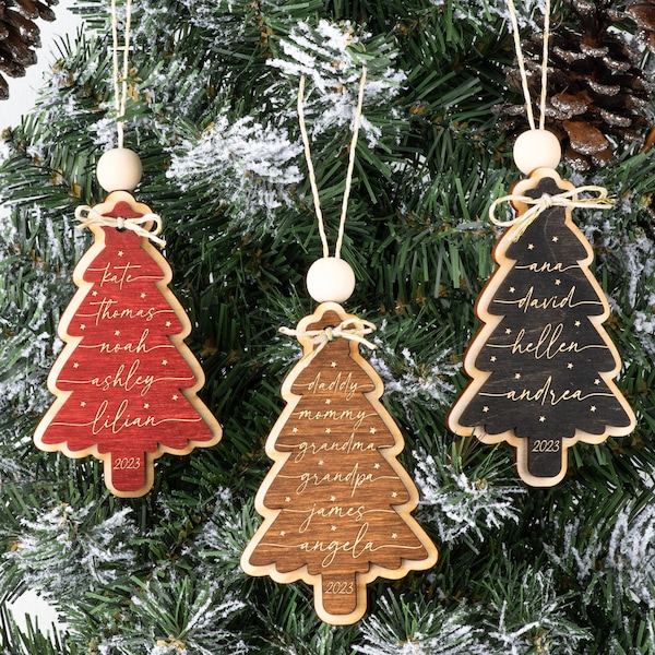 Décoration de Noël familiale, décoration de sapin de Noël avec noms de famille, décoration de nom de sapin de Noël 2023, décoration de nom de famille personnalisée