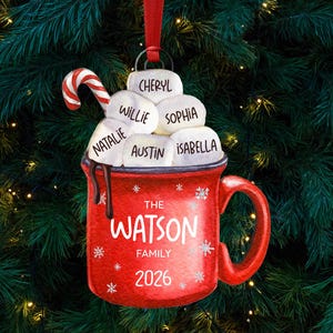 Christmas Ornaments, Marshmallow Family Ornament, Personalized Family Christmas Decoration, Family Christmas Gift, Hot Cocoa Cup Ornament