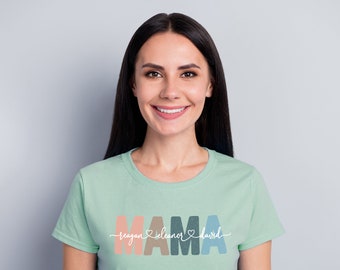 Custom Mama Shirt, Mom Shirt With Names Personalized Mama T-shirt Custom Mama Shirt Mother's Day Shirt Children Names Tee Mothers Day Gift