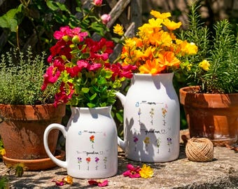 First Mom Now Grandma Ceramic Flower Vase Custom, Birth Month Flower Vase, Grandmas Garden Vase, Birthday Gift for Mom Nana Mothers Day Gift