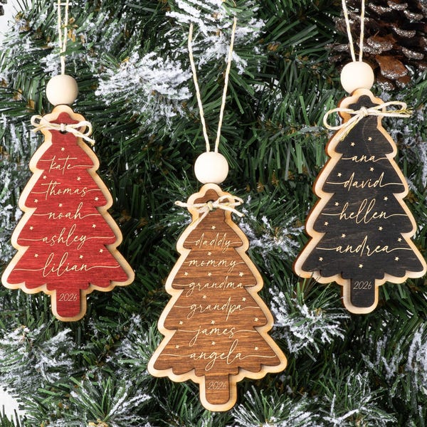 Family Christmas Ornament, Christmas Tree Ornament with Family Names, Christmas Tree Name Ornament 2026, Personalized Family Name Ornament