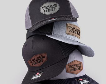 Custom Trucker Leather Patch Hats, Engraved Logo Cap for Business or Company, Trucker Hats for Men, Bulk Business Merch, Custom Logo Hat