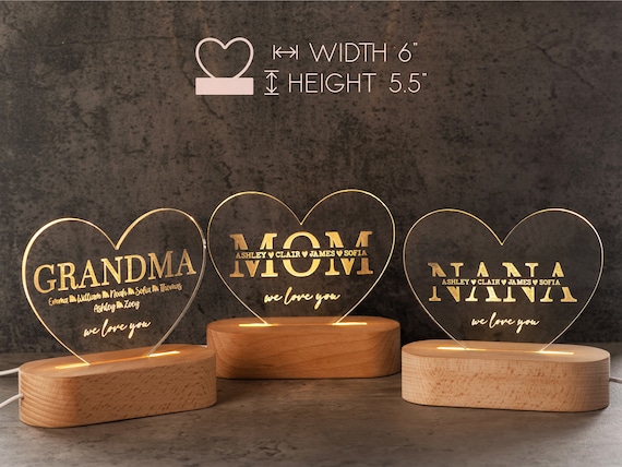 Mothers Day Gifts, Personalized Night Light for Mom, Gifts for Her, Gifts for Mom, Mother in Law, Gift from Kids, Mom Night Light