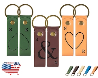 Personalized Keychain for Women, Custom Leather Keychain for Couple, Gifts for Her, Matching Couple Keychain, Anniversary Gift