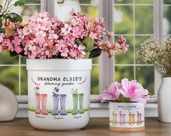 Mothers Day Gifts, Custom Mom Flower Pot, Gifts from Daughter, Kids, Grandmas Garden, Birth Flower Mom Gifts Personalized Flower Pot