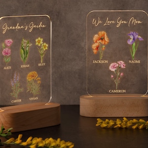 Mom Birthday Gift, Grandma Gift, Custom Grandma&#39;s Garden Birth Month Flower Night Light, Personalized Gifts for Mom, Birth Flower Mom Gifts