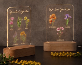 Mothers Day Gifts, Grandma Gift, Custom Grandma's Garden Birth Month Flower Night Light, Personalized Gifts for Mom, Birth Flower Mom Gifts