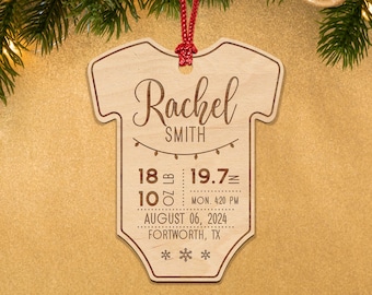 Baby's First Christmas Ornament 2025, Personalized Birth Stats, Baby Announcement, Newborn, New Baby Gift, Laser Engraved First Baby Gift